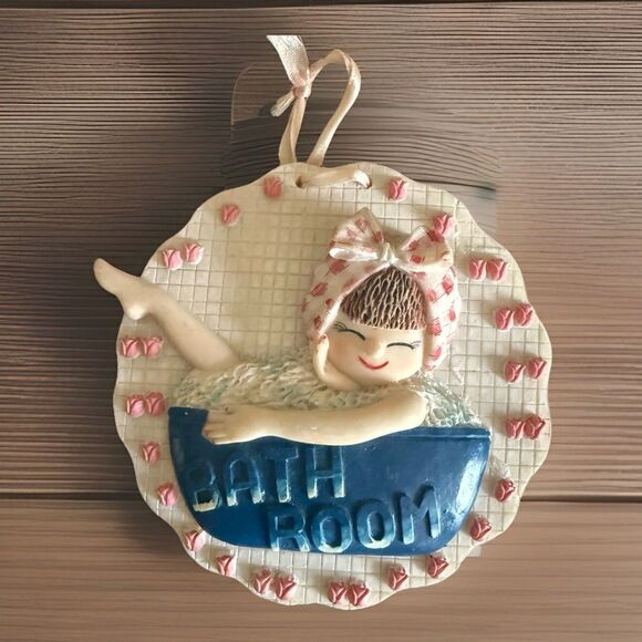 Ceramic Daniel Brand Set Of Two 4’ Sign Vintage Boy/Girl in Bubble Bath - Picture 2 of 8